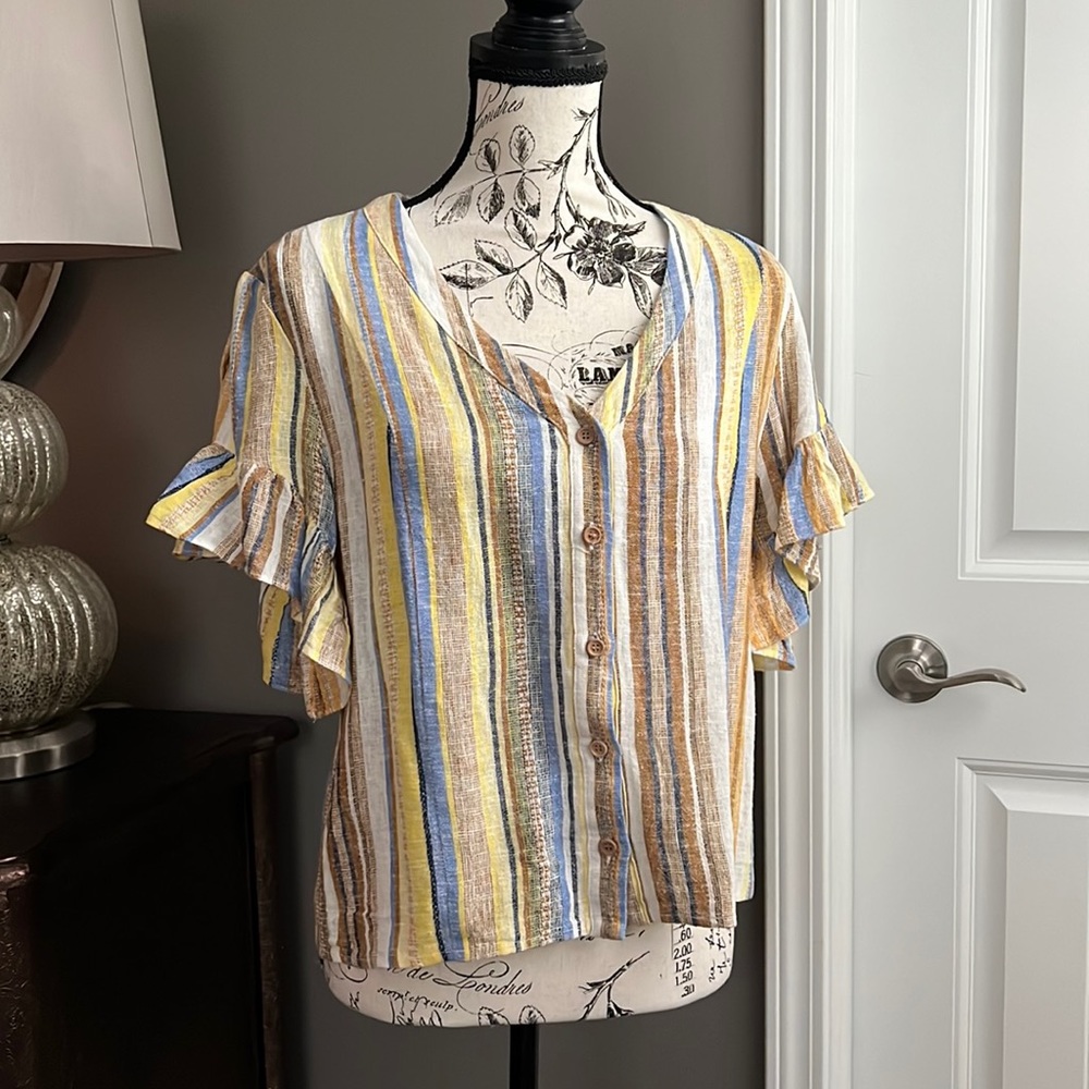 Drew button down linen blouse